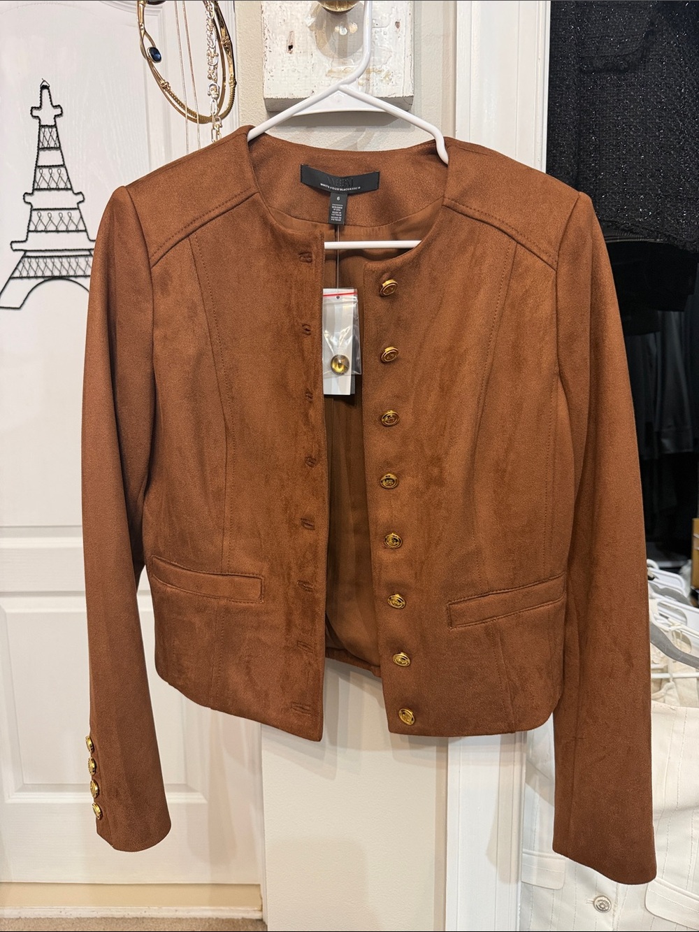 White House Black Market Brown Suede-Look Button Jacket